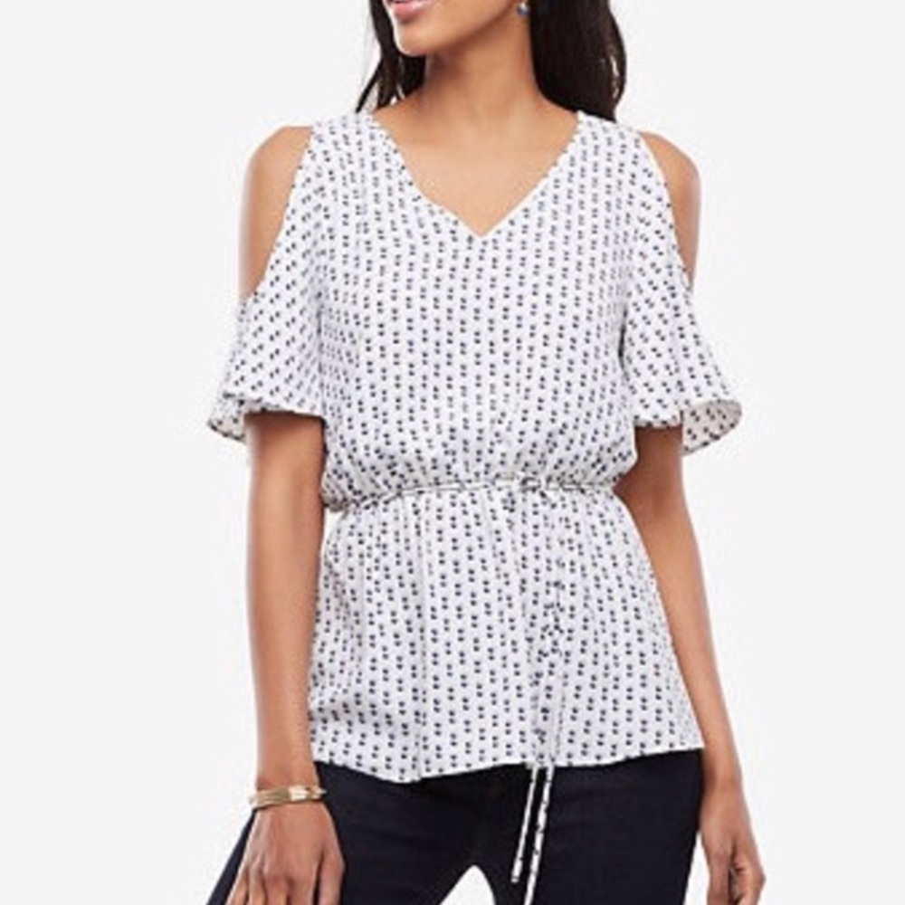 Ann Taylor peplum cold shoulder top